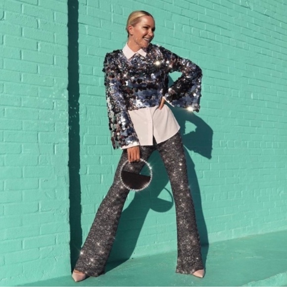 NWOT Zara Special Edition Rare Dark Silver Sequin Crop Top Blogger’s Favourite - Picture 6 of 9